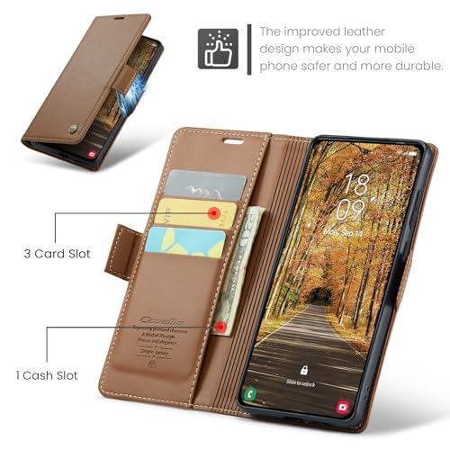 Rerzoiro for Samsung Galaxy S25 Edge Case, Premium PU Leather Wallet Case Flip Cover with [RFID Blocking][Card Holder][Stand Function] Shockproof Protective for Samsung Galaxy S25 Edge, Brown - Image 3