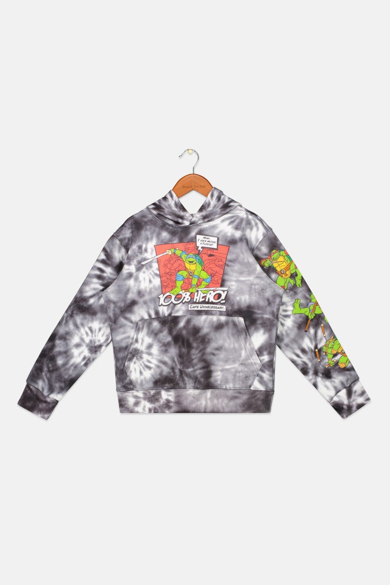 nickelodeon Kids Boy Tie Dye TMNT Hoodie, Grey - Image 1