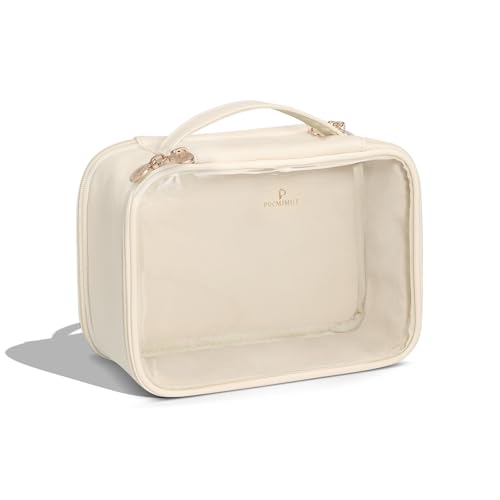 Pocmimut Clear Makeup Bag,Double Layer Large Cosmetic Bag with Makeup Brush Bag,TSA Approved Toiletry Bag Makeup Case Car Accessories Travel Essentials Organizers for Women,Begie - Image 3