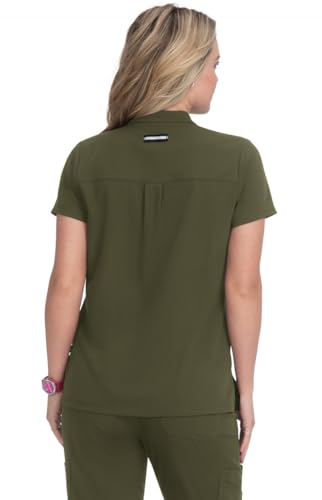 KOI Next Gen Driven Women's 4-Pocket Mandarin Collar Scrub Top Olive Green L - Image 2
