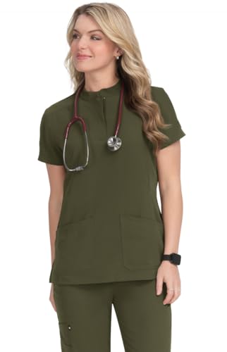 KOI Next Gen Driven Women's 4-Pocket Mandarin Collar Scrub Top Olive Green L - Image 3