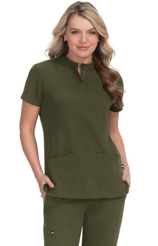 KOI Next Gen Driven Women's 4-Pocket Mandarin Collar Scrub Top Olive Green L - Image 4