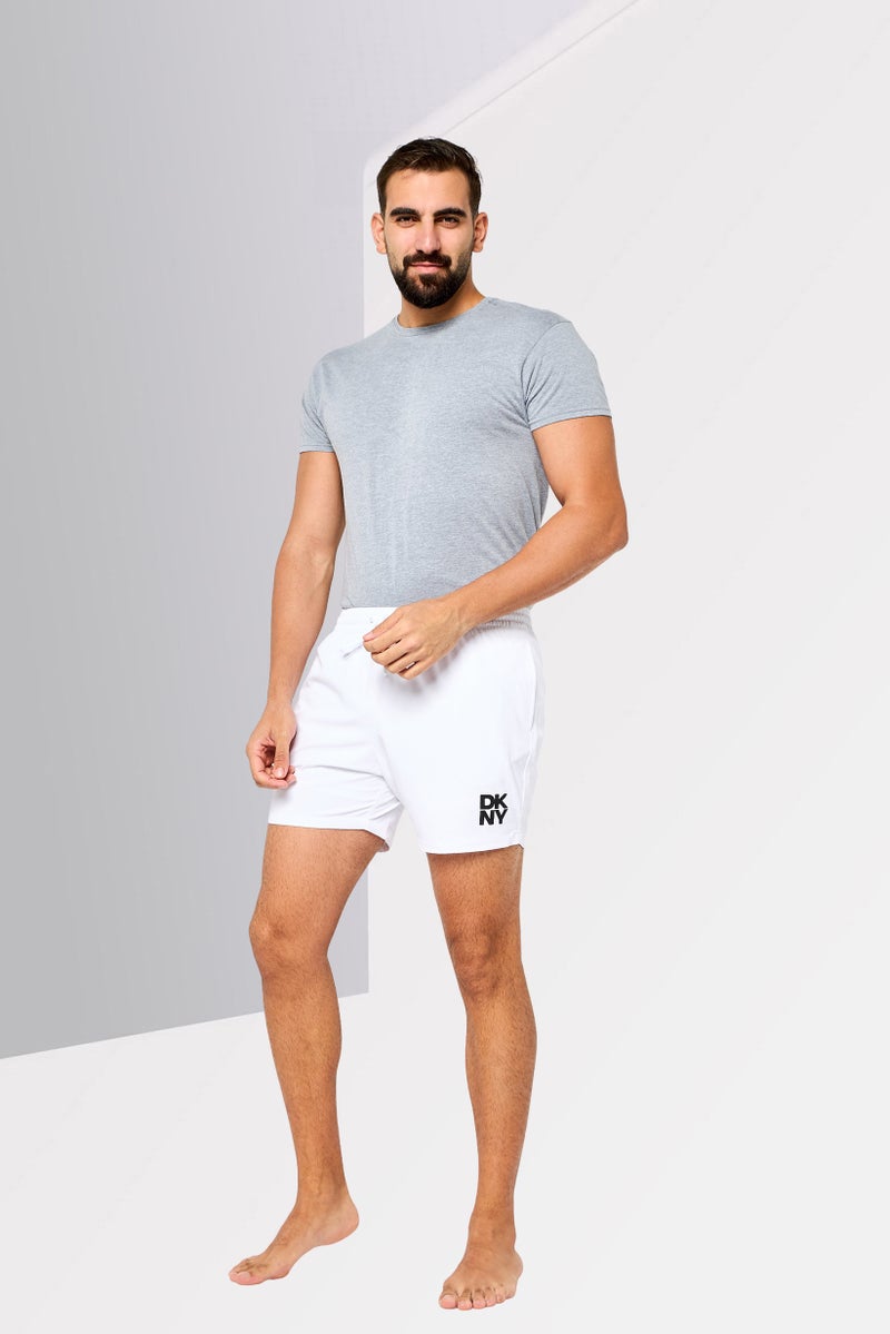 DKNY Men Drawstring Brand Logo Swim Shorts, White - Image 2