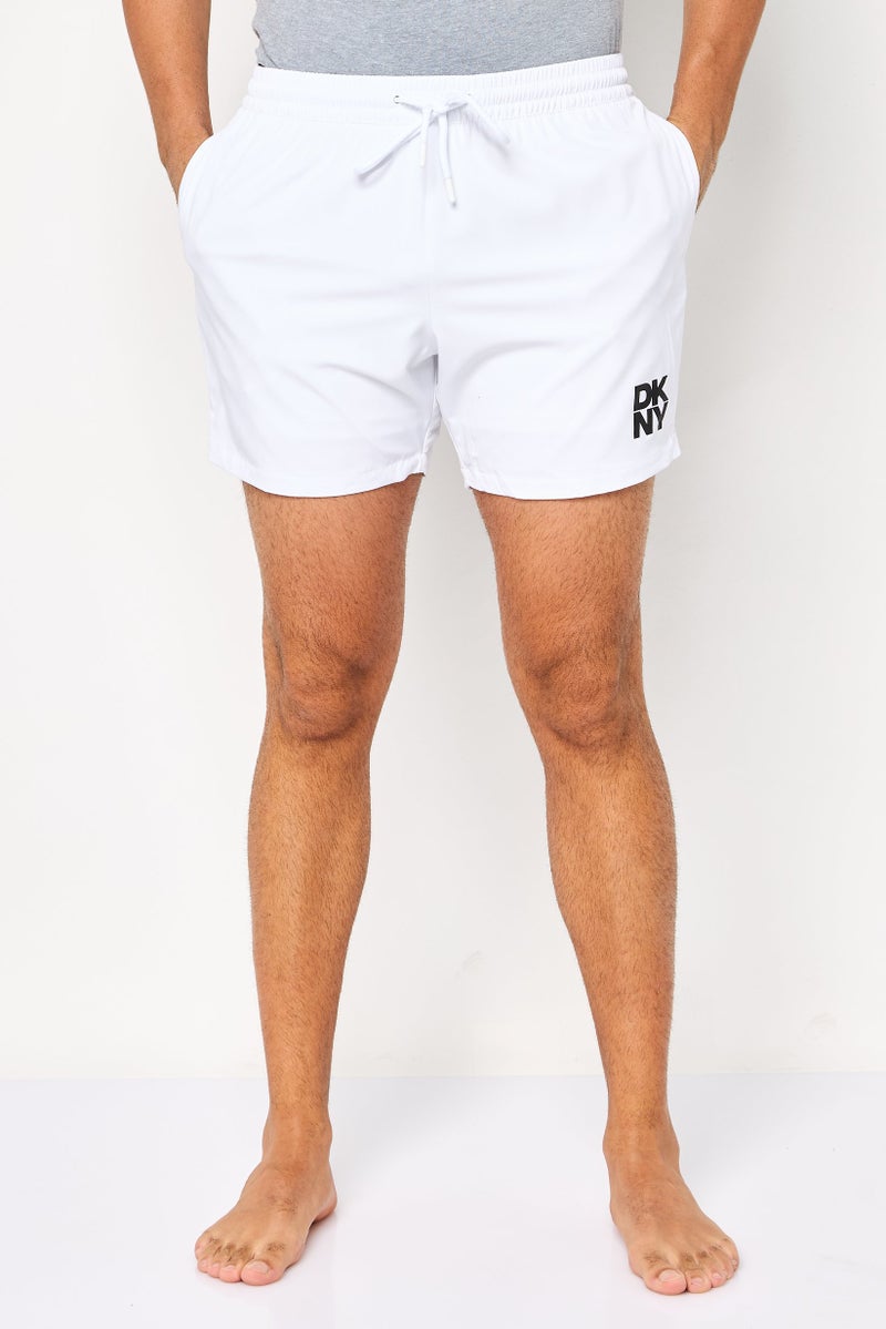 DKNY Men Drawstring Brand Logo Swim Shorts, White - Image 1