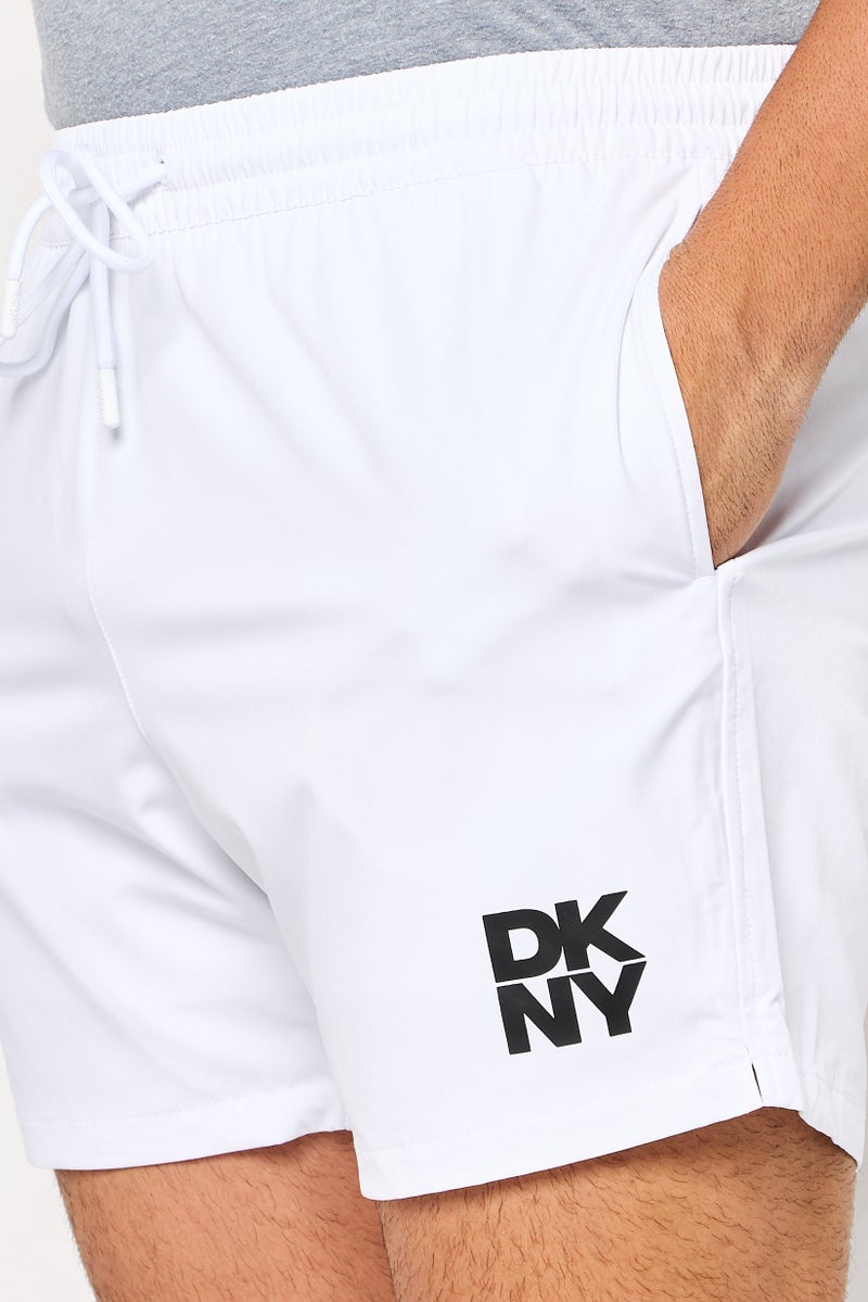 DKNY Men Drawstring Brand Logo Swim Shorts, White - Image 3