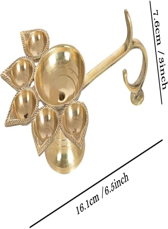 Aak Brass Diya for Puja | 2.4 Inch, Golden | Panchmukhi Deepak Aarti Oil Lamp - Image 2