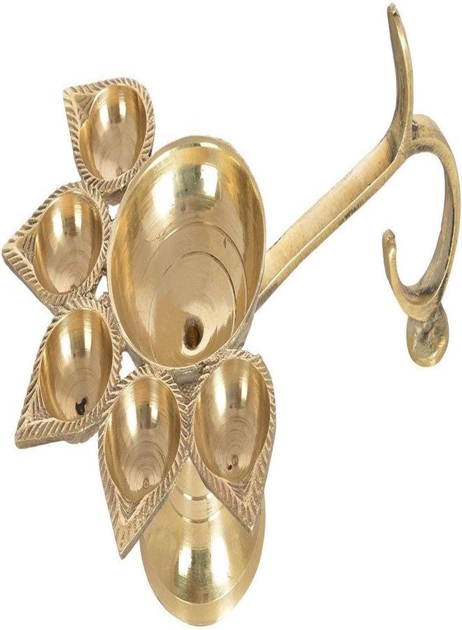 Aak Brass Diya for Puja | 2.4 Inch, Golden | Panchmukhi Deepak Aarti Oil Lamp - Image 1