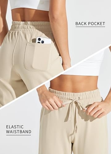 Willit Women's Capris Pants Cotton Yoga Capri Casual Lounge Pants Wide Leg Workout Sweatpants with Pockets 20" Khaki L - Image 5