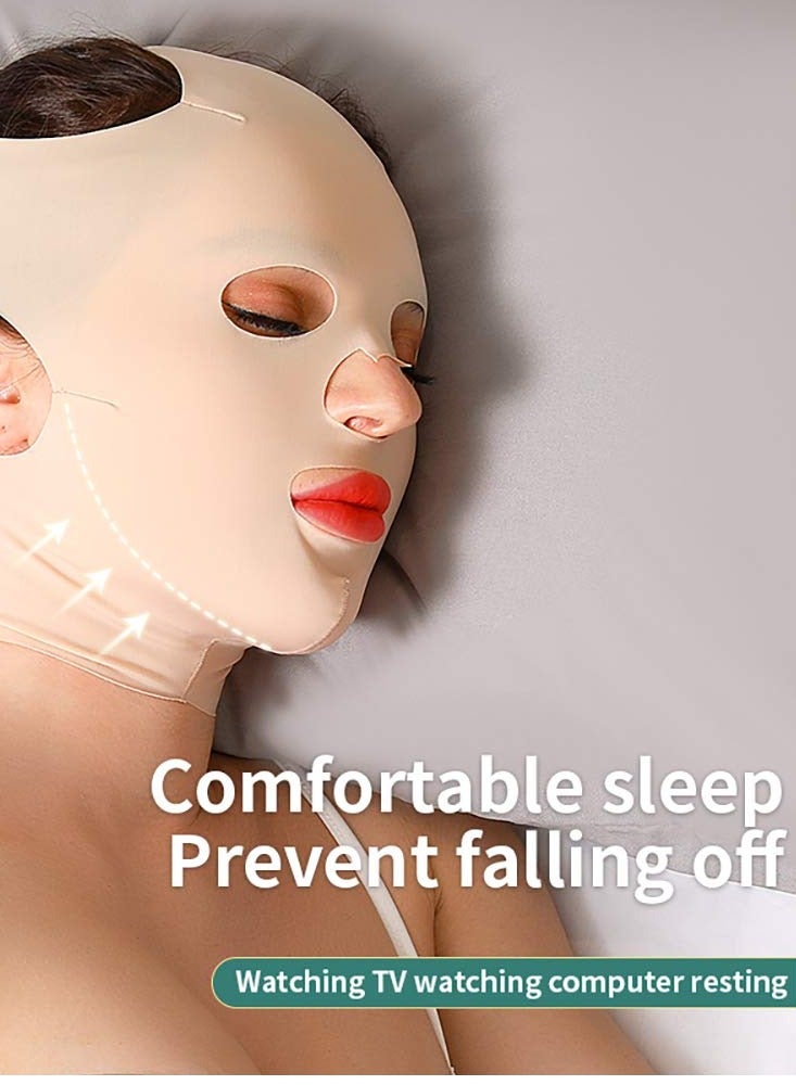 حزام نوم لشد الوجه بالكامل، حزام تنحيف الخدين، قناع تنحيف الوجه، جهاز تجميل الوجه النحيف بالمساج، قابل لإعادة الاستخدام ومسامي. - Image 5