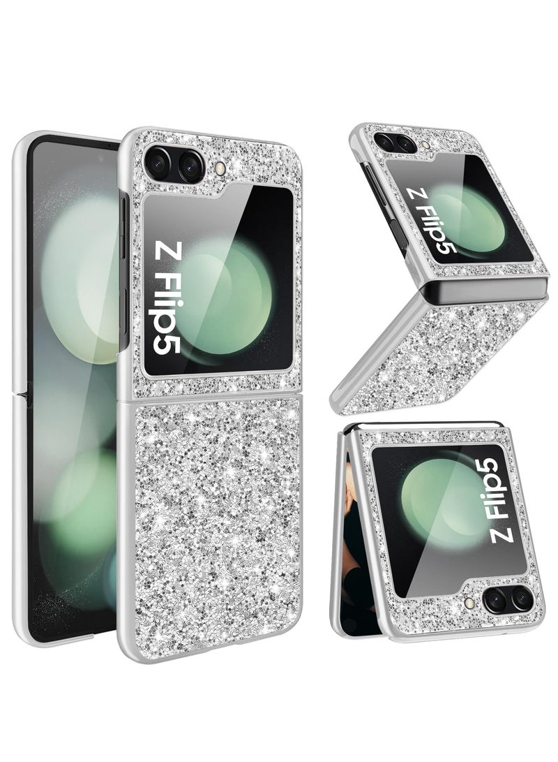SOLARAE Z Flip 5 Glitter Case for Samsung Galaxy Z Flip5 5G Phone Case for Women Girls,Luxury Bling Rhinestone Diamond Case Samsung Flip 5 Case Cover, 6.7" Crystal Bling Case(Silver) - Image 1