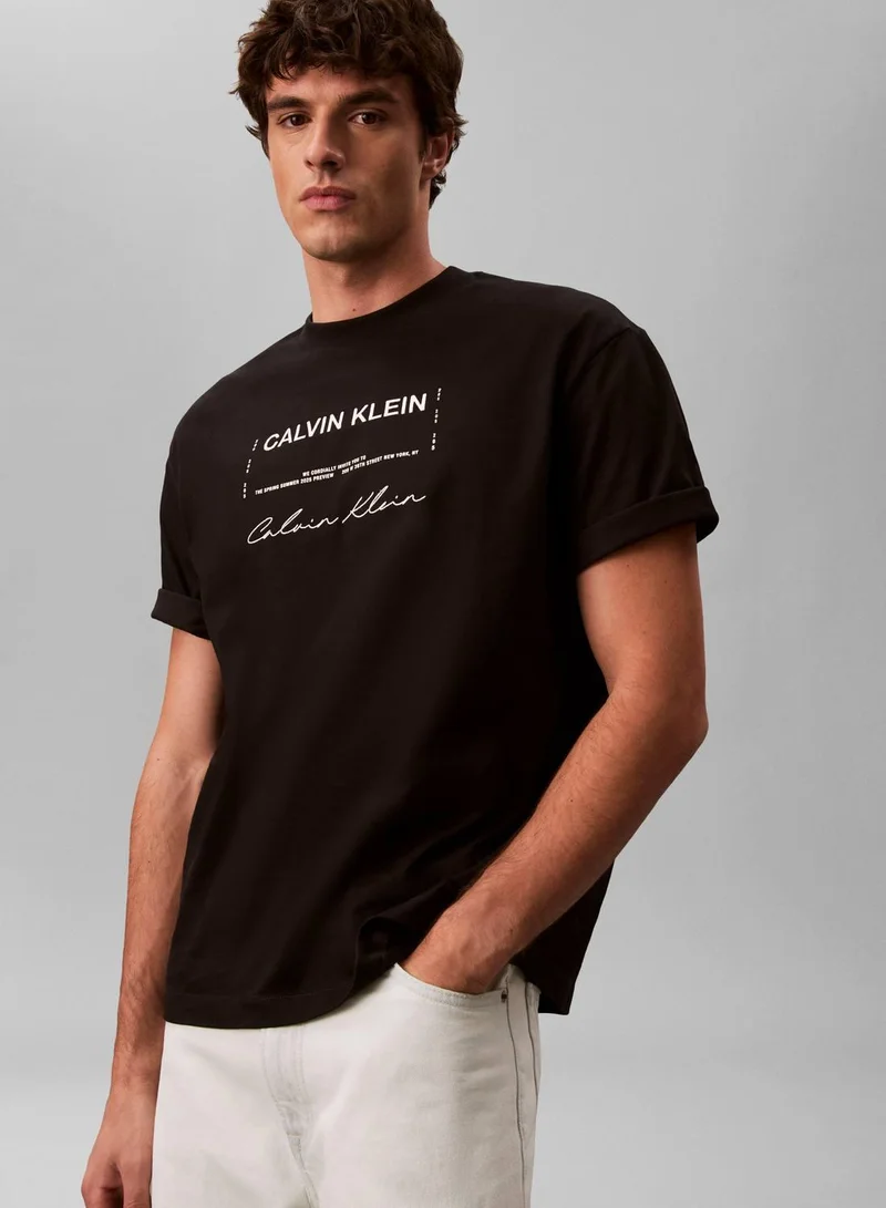 Calvin Klein Jeans Black Dual Logo Graphic Relaxed T-Shirt for Men | Best Price UAE