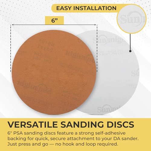 Sunmight Gold Retail Pack 6 Inch PSA Sanding Discs – Stick On Self Adhesive Sandpaper Pads for DA Sander, Auto Body, Wood, Metal, Polishing, Dry Sand Paper – Dual Action Grit Disks – 220G, 5 Discs - Image 4