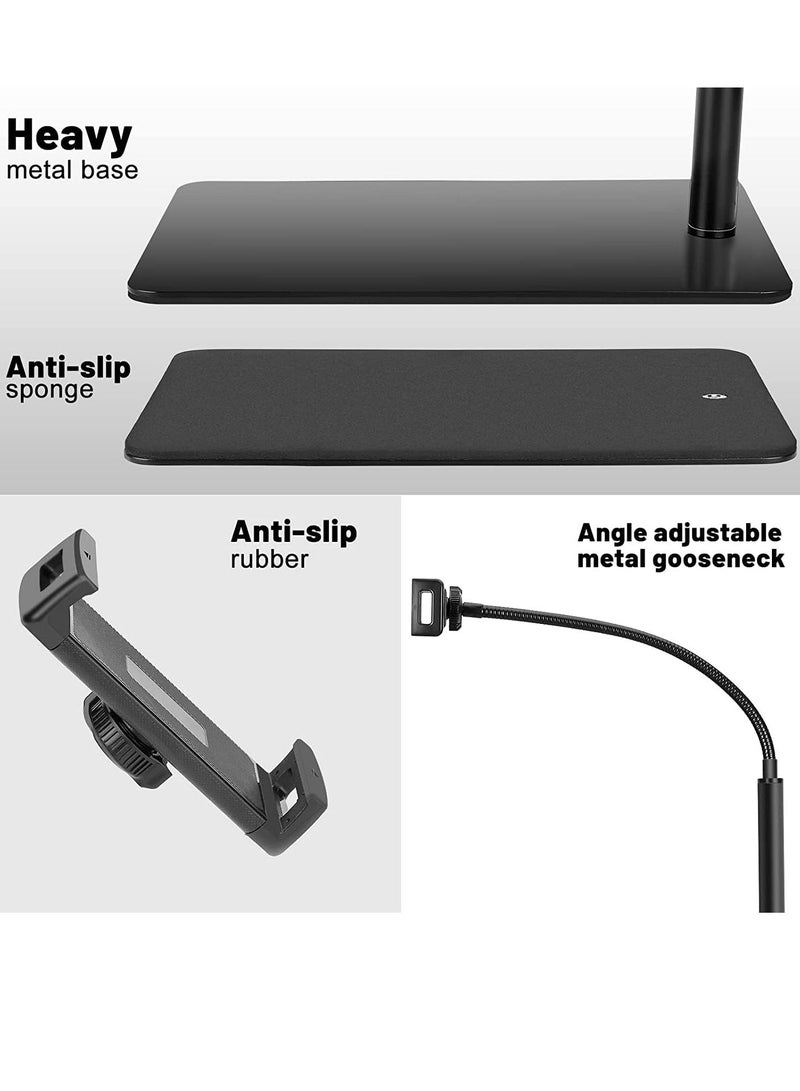 Sturdy Base Lazy Mobile/Tablet Holder Height-Adjustable Stand with 360 Rotatable Phone Holder and Flexible Gooseneck for Leisure Watching and/or Photoshoot & Videography - Image 5