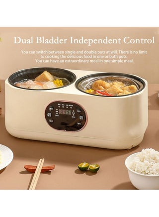 Dual Pot Electric Cooker 1L + 1L, Smart Multi Function Kitchen Appliance with Timer, Non Stick Double Bowl, Fast Heating, Compact Electric Cooker-DX3901 - view 4