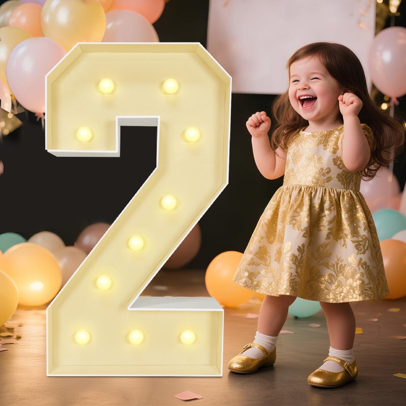 Bopplejo Marquee Light Up Numbers: 3FT Large Decorative Letters Signs for Party Decorations Baby Shower Birthday Wedding Engagement Anniversary, 3 Feet Tall Pre-Cut DIY Foamboard Number 2 - Easy to Assemble - Image 1