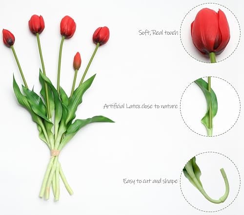 BUZFOWU Artificial Latex Tulips Flowers, 15 Pcs Real Touch for Home, Garden, Wedding, Party & Festival Decorations, DIY Flower Arrangements, Orange - Image 3