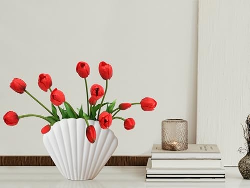 BUZFOWU Artificial Latex Tulips Flowers, 15 Pcs Real Touch for Home, Garden, Wedding, Party & Festival Decorations, DIY Flower Arrangements, Orange - Image 2