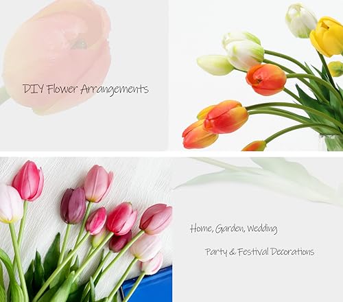 BUZFOWU Artificial Latex Tulips Flowers, 15 Pcs Real Touch for Home, Garden, Wedding, Party & Festival Decorations, DIY Flower Arrangements, Orange - Image 5
