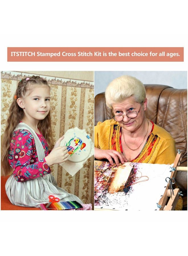 ITSTITCH Printed Cross Stitch Kits 11CT 9X9 inch 100% Cotton Holiday Gift DIY Embroidery Starter Kits Easy Patterns Embroidery for Girls Crafts DMC Stamped Cross-Stitch Supplies NeedleworkThe Sunflower - Image 4