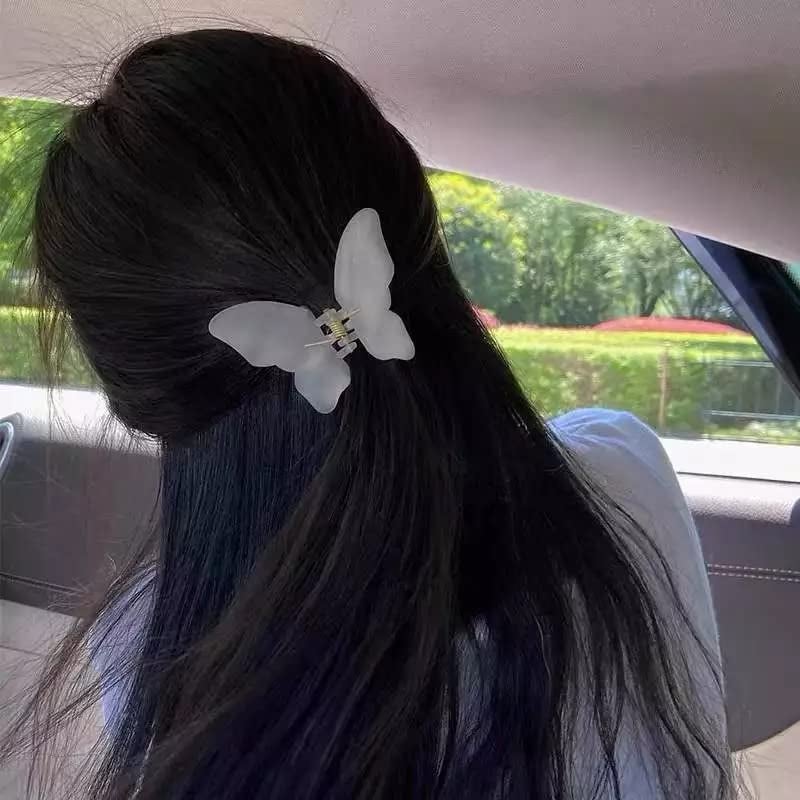 Samyak Trendy Butterfly Frosted Colors Plastic Hair Barrette Clip Claw Clutcher Jaw Clamp Hair Accessories For Women's & Girls (Pack Of 4) Multicolour - Image 5