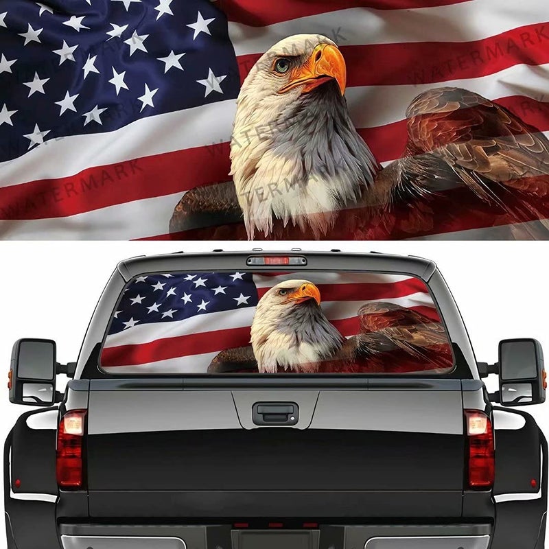 American USA Flag Eagle Car Rear Window Sticker DecorationPerforated Window Film Decals for Truck Back WindshieldScratch Hidden Car StickersDecor for Car