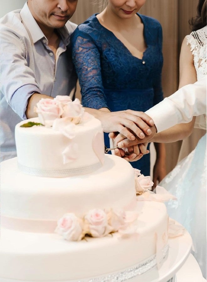 مجموعة تقديم كعكة الزفاف قطعتين، مجموعة سكين قطع الكعك للزفاف، قطاعة الكيك وملعقة مسطحة للفطائر، سكين كيك من الستانلس ستيل للزفاف، تتضمن سكين كيك 28 سم وأداة تقديم كيك 26 سم، مناسبة للحفلات والزفاف وأعياد الميلاد والكريسماس - Image 5