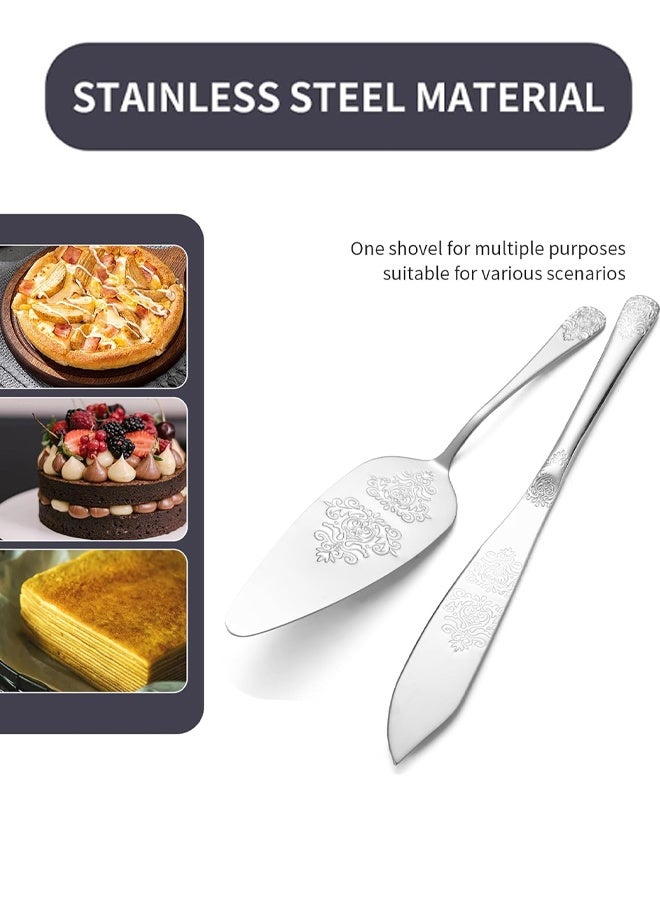 مجموعة تقديم كعكة الزفاف قطعتين، مجموعة سكين قطع الكعك للزفاف، قطاعة الكيك وملعقة مسطحة للفطائر، سكين كيك من الستانلس ستيل للزفاف، تتضمن سكين كيك 28 سم وأداة تقديم كيك 26 سم، مناسبة للحفلات والزفاف وأعياد الميلاد والكريسماس - Image 3