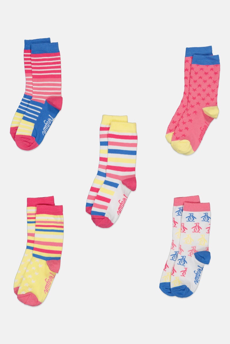 Original Penguin Kids Girl 5 Pairs Allover Print Ankle Socks, Multicolor - Image 3