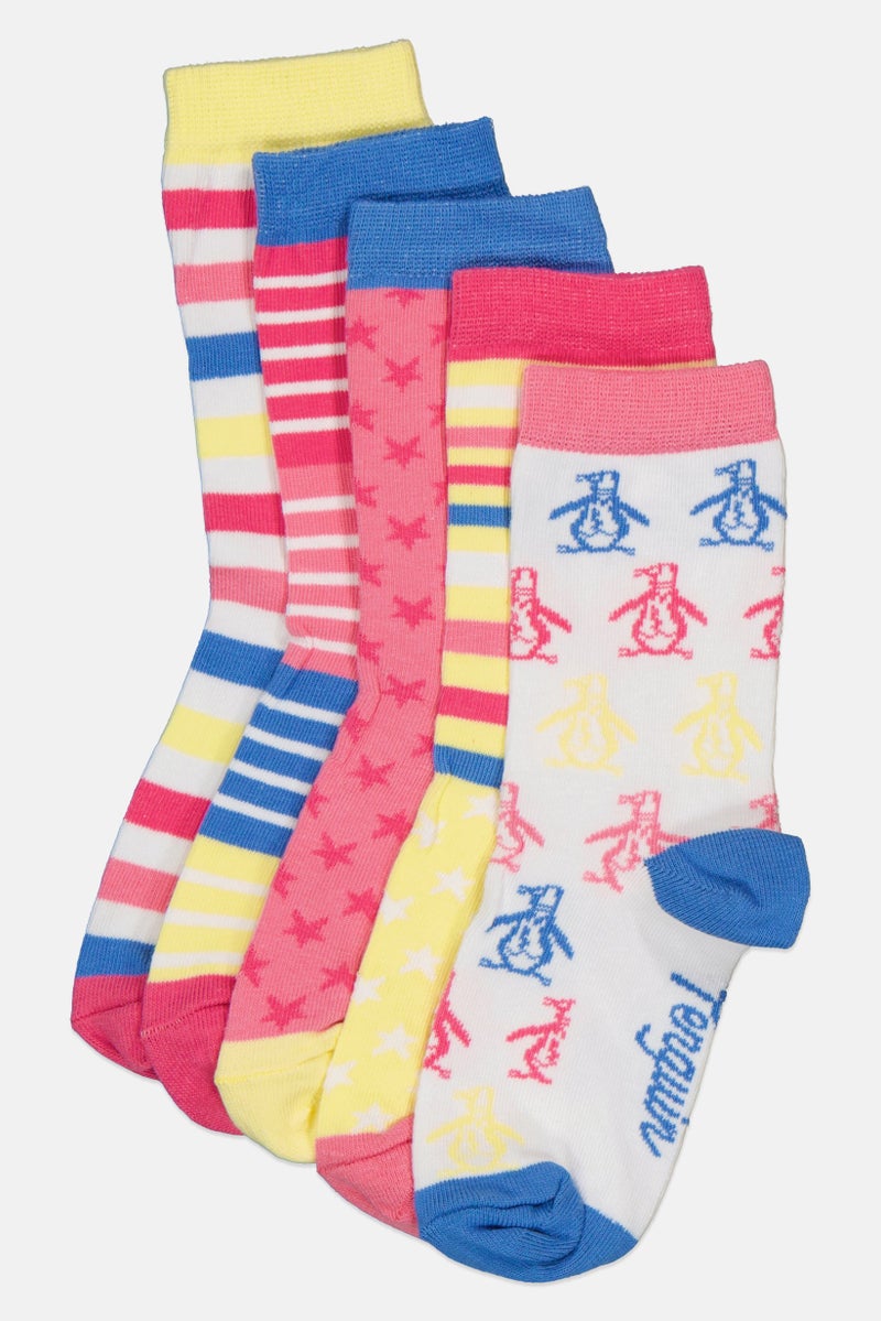 Original Penguin Kids Girl 5 Pairs Allover Print Ankle Socks, Multicolor - Image 1