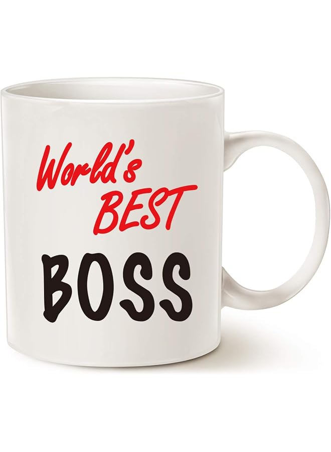 World's Best Boss Funny Coffee Mug for Boss Day White 11 Oz, Work and Office Holiday or Birthday Present for Worlds Best Male or Female Bosses, Manager