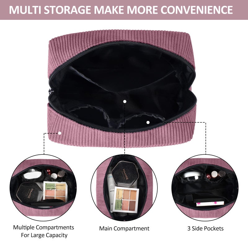 MAANGE Cosmetic Bags for Women Small Makeup Bag for Purse Corduroy Makeup Pouch Travel Makeup Bag with Metal Zipper Make Up Bag for Travelling(PINK) - Image 3