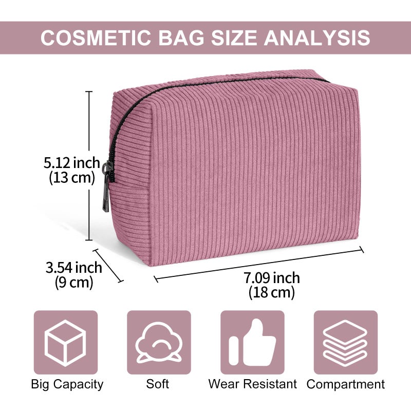 MAANGE Cosmetic Bags for Women Small Makeup Bag for Purse Corduroy Makeup Pouch Travel Makeup Bag with Metal Zipper Make Up Bag for Travelling(PINK) - Image 2