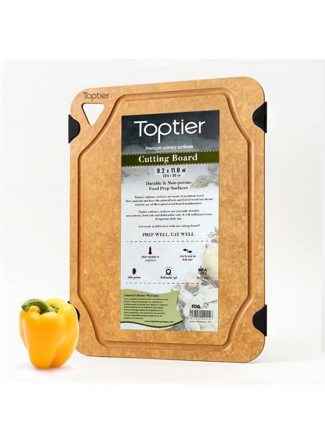 TOPTIER Cutting Board for Kitchen, Wood Fiber Cutting Board, Non-Slip Series Wooden Chopping Board, Dishwasher Safe, Juice Grooves Small (11.5 x 9.25) Beige WF-SC003-A - Image 1