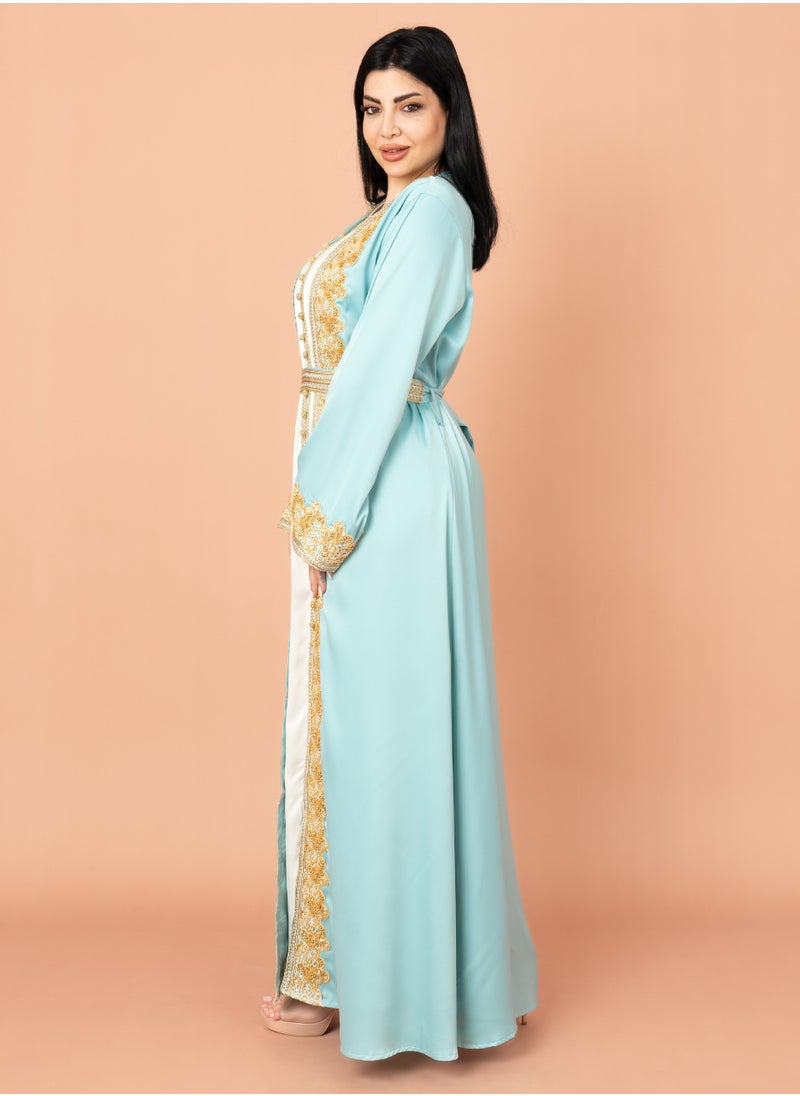 IKKXA Belted Elegant 2-Piece Kaftan IK2020 Turquoise  - Image 3