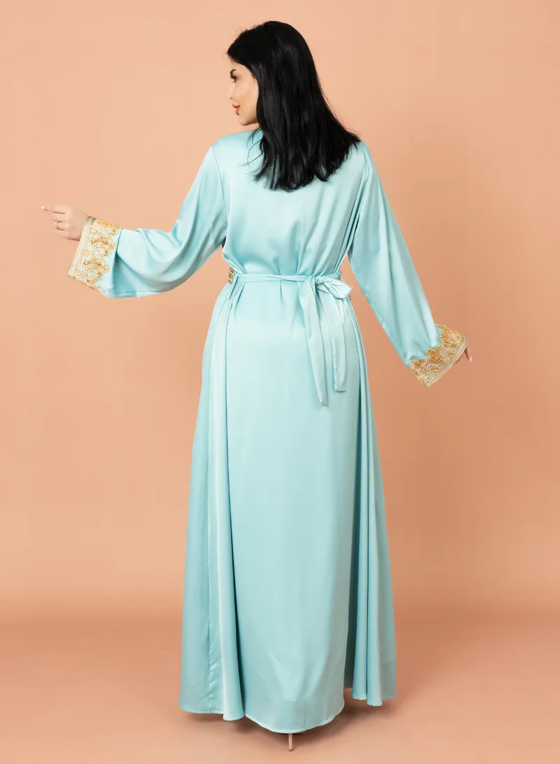 IKKXA Belted Elegant 2-Piece Kaftan IK2020 Turquoise