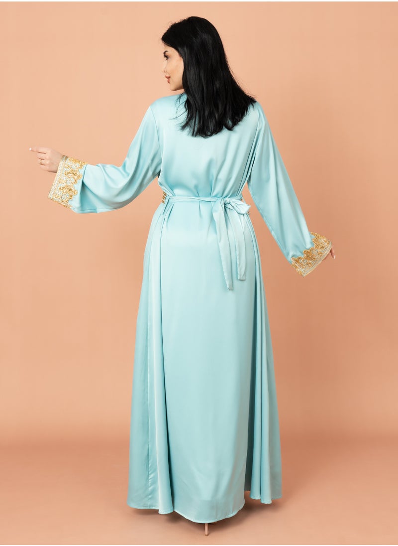 IKKXA Belted Elegant 2-Piece Kaftan IK2020 Turquoise  - Image 4
