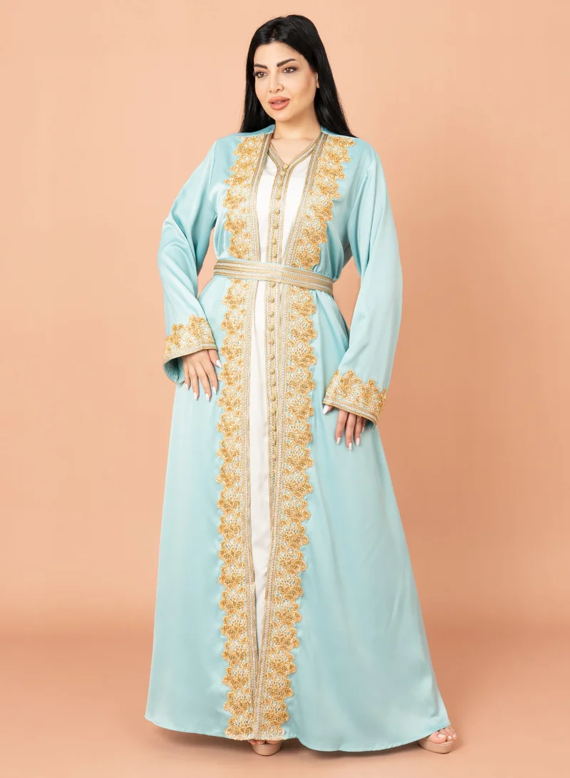 IKKXA Belted Elegant 2-Piece Kaftan IK2020 Turquoise