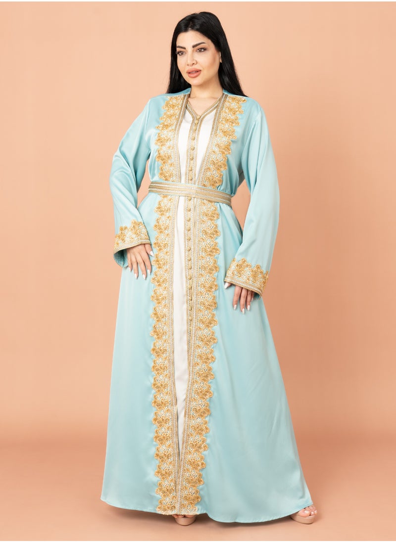 IKKXA Belted Elegant 2-Piece Kaftan IK2020 Turquoise  - Image 5