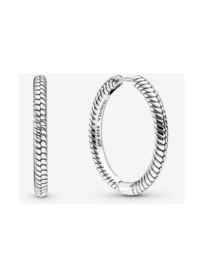 PANDORA Snake Chain Pattern Sterling Silver Hoop Earrings 