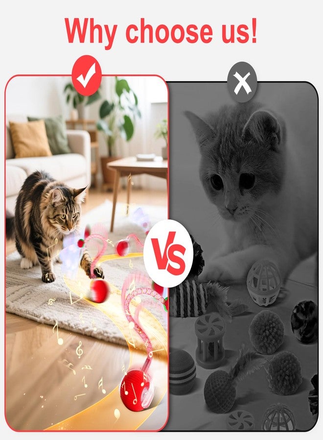 LEEHON Interactive Cat Toys for Indoor Cats, Speedy 2.0 Cat Toy with Elastic Mesh Tail, Automatic Cat Toy for Bored Indoor Adult Cats, Rechargeable Smart Kitten Moving Ball Toys (Red) - Image 3
