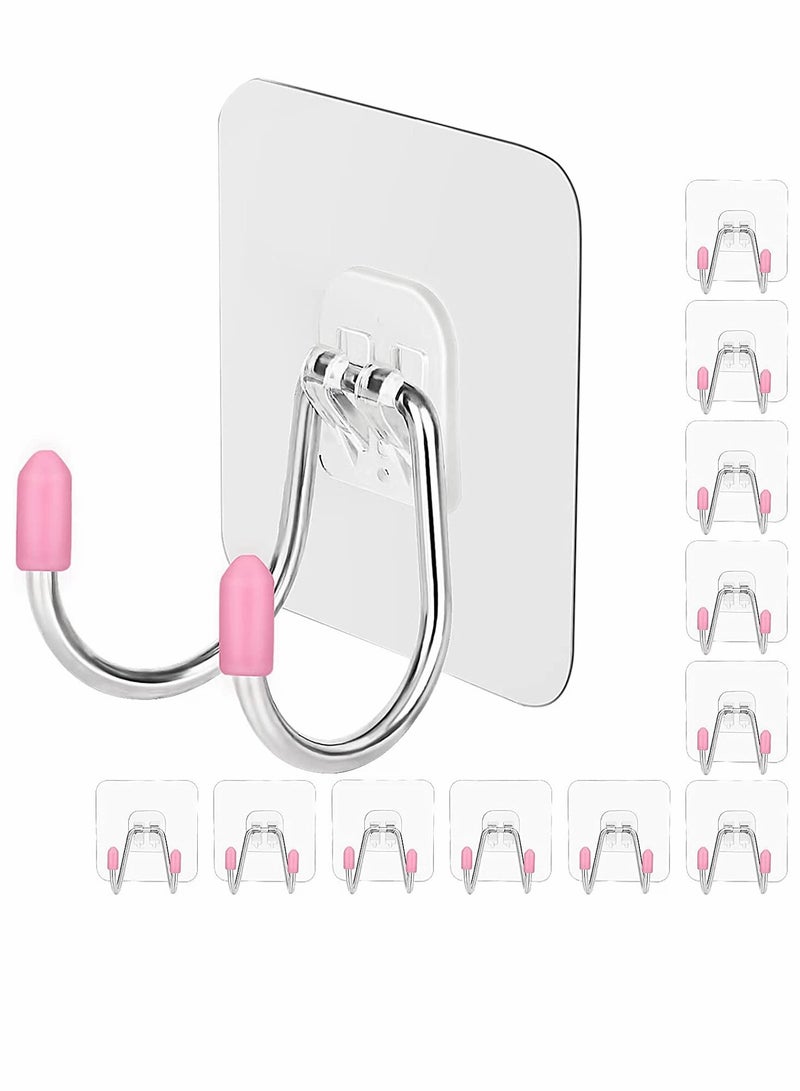 KASTWAVE Self Adhesive Wall Hooks, Dual Head Large Heavy Duty Hooks, for Hanging Utility Hooks, for Kitchen Bathroom Ceiling Reusable Adhesive Hooks for Key, 12 Pack Max 30lb - Image 1