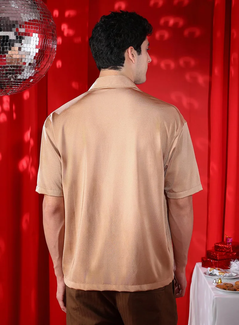CAHOOT  Men's Sand Beige Satin Oversized Shirt for Men | Best Price UAE