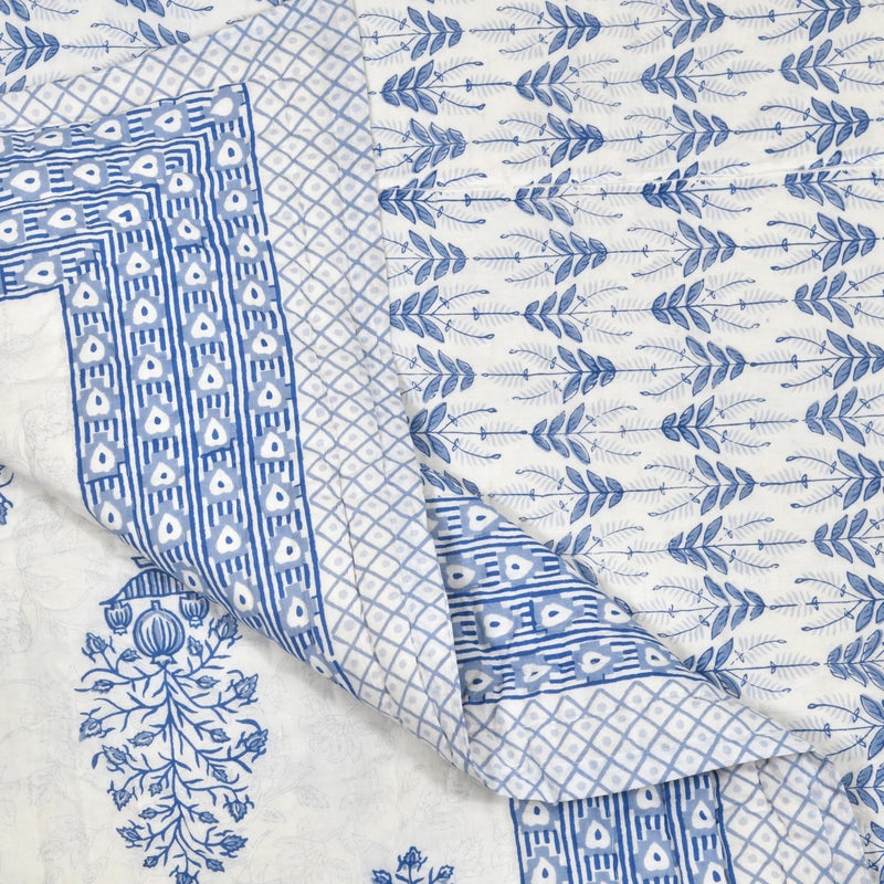 BLOCKS OF INDIA Hand Block Printed Cotton King Size Quilt/Rajai (90 inch X 108 inch) (Blue BUTA)| TC - 300 - Image 4