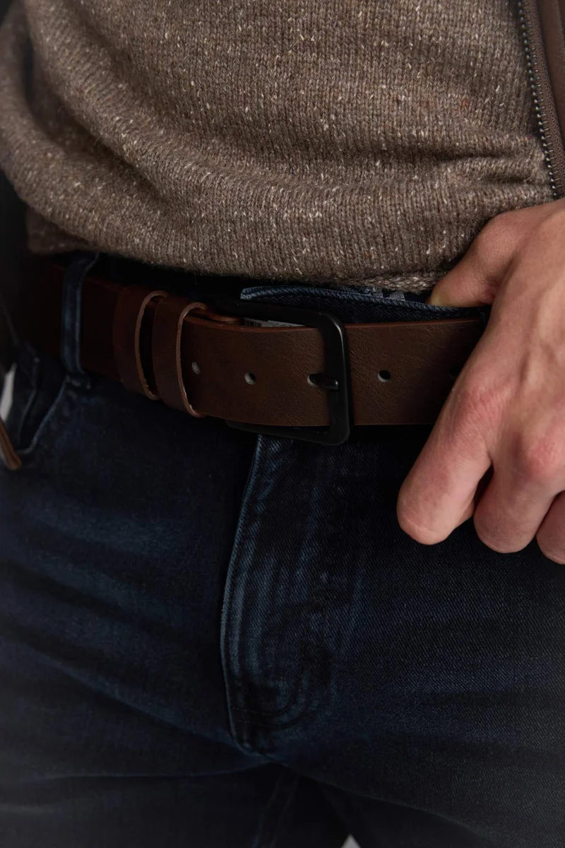 Man Rectangle Clasp Faux Leather Classic Belt