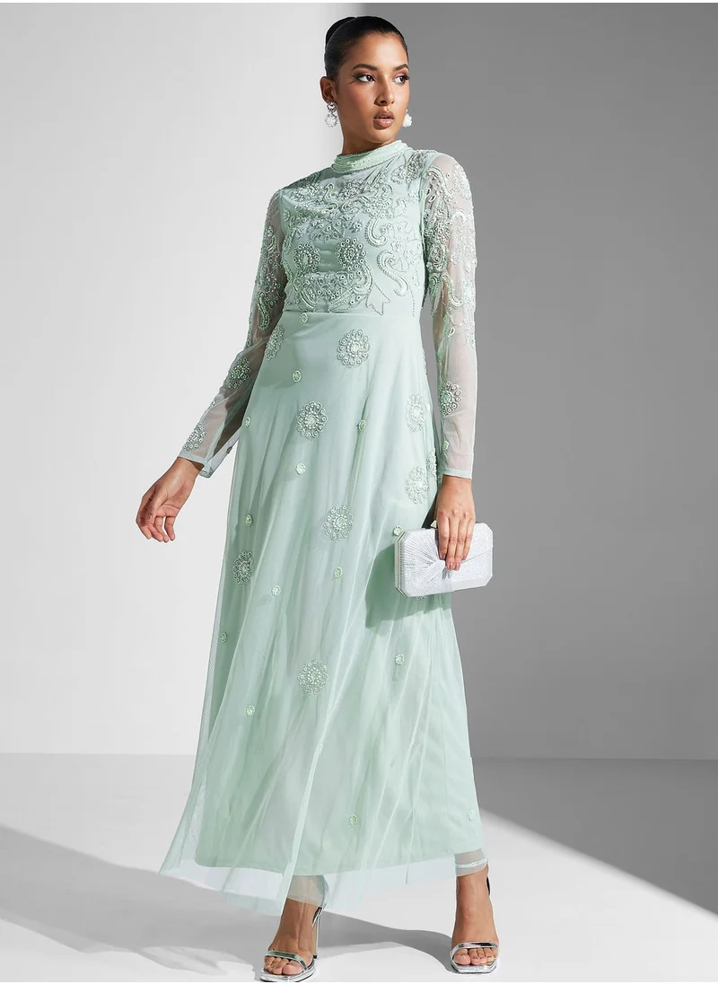 Amelia Rose Embellished Mesh Detail Dress