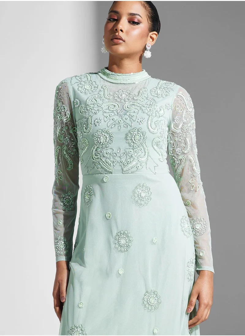 Amelia Rose Embellished Mesh Detail Dress