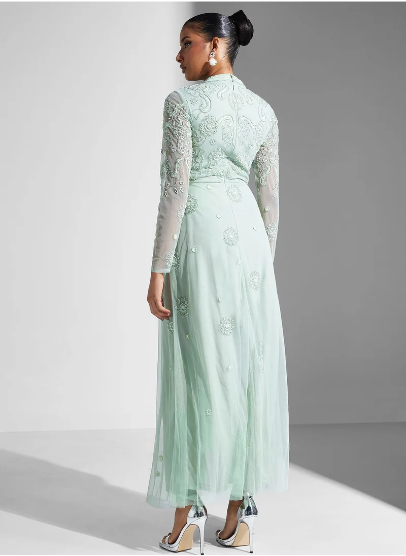 Amelia Rose Embellished Mesh Detail Dress