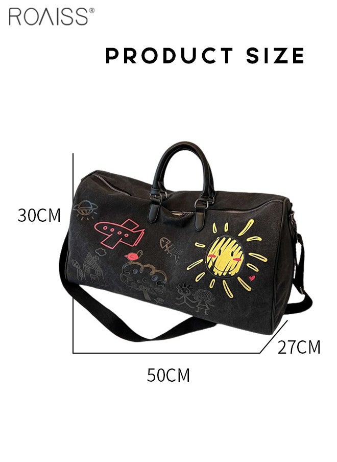 roaiss - Large Capacity Canvas Graffiti Travel Handbag Women'S Outdoor Leisure Wear-Resistant Material Fitness Adjustable Bag Strap Crossbody Bag - Image 1