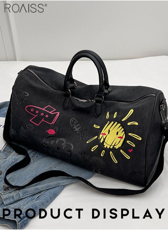 roaiss - Large Capacity Canvas Graffiti Travel Handbag Women'S Outdoor Leisure Wear-Resistant Material Fitness Adjustable Bag Strap Crossbody Bag - Image 1