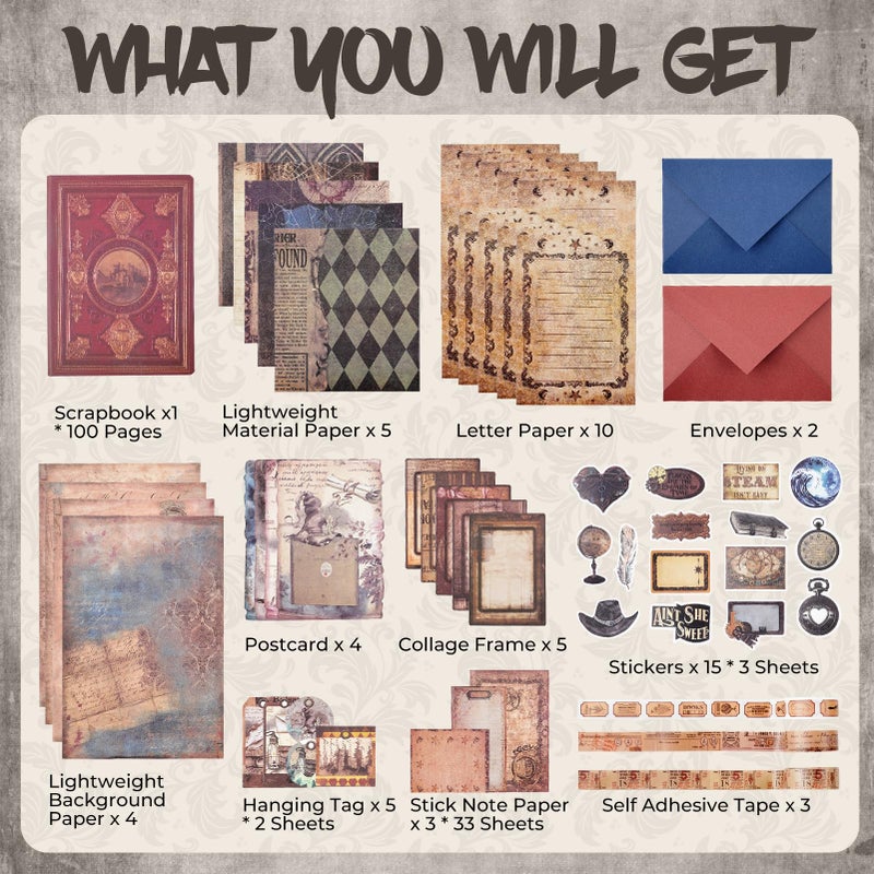 Funto Scrapbooking Kit (185 PCS), Medieval Chapter- Magic Books, Perfect for Bullet Scrapbooking Materials, Planner DIY Craft Collage - Image 2